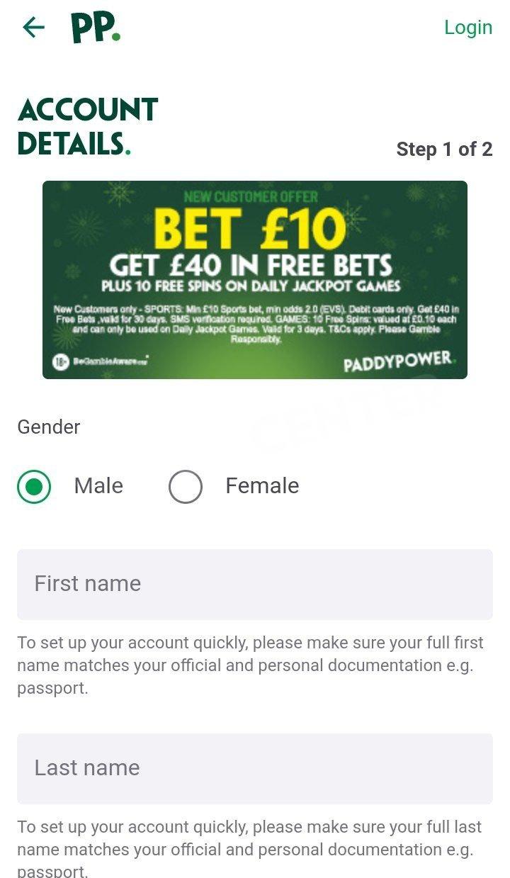 Account Details. Part 1. Paddy Power