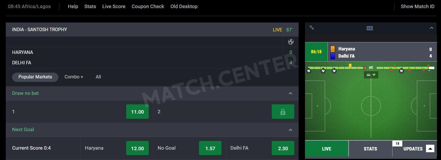 Live match info and stats at bet9ja