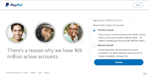 Account types at PayPal