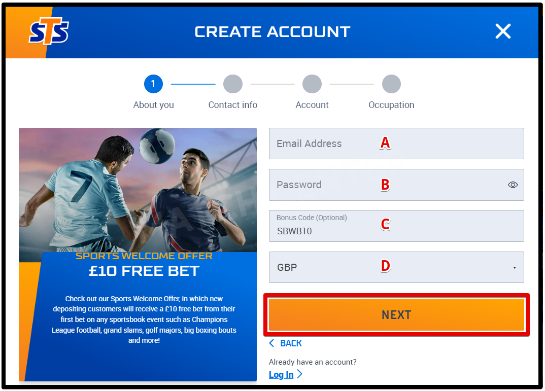 Add some account details for when you log into the site.