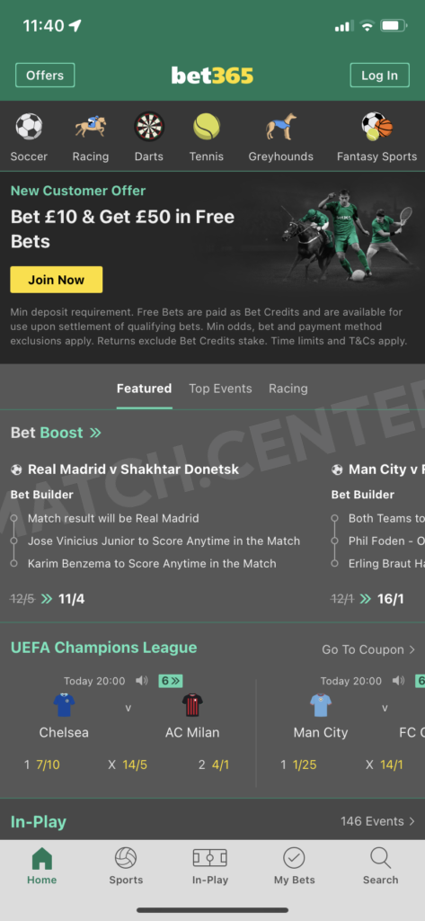 Bet365 home page