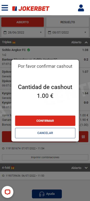 Cashout en la App mobile