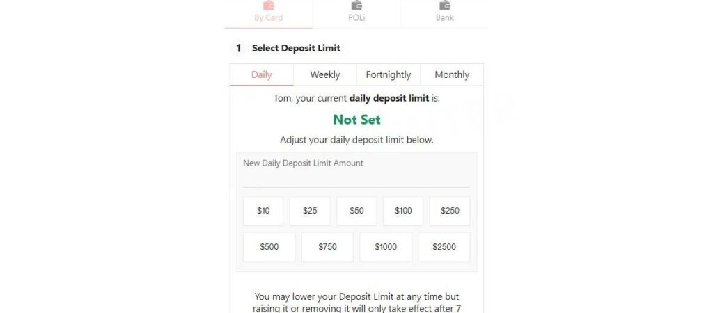 Deposit limits settings