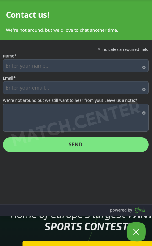 FanTeam, live chat window when it is offline