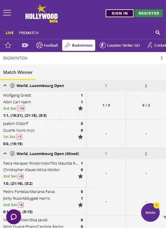 Hollywoodbets, badminton line