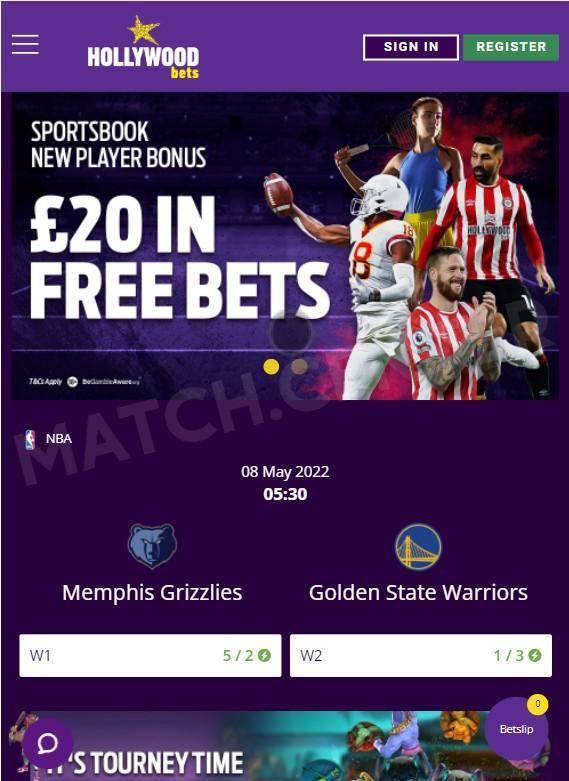 Hollywoodbets, starting page