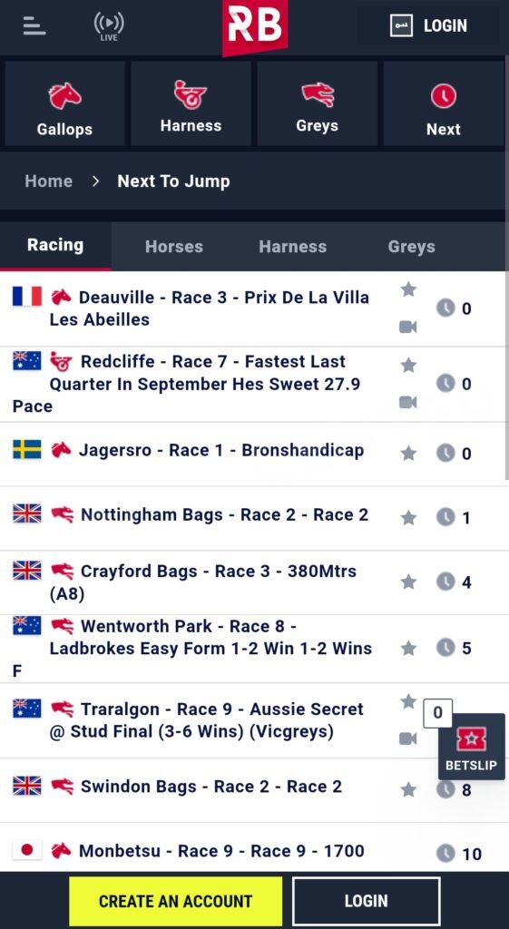 Horse racing events in the sportsbook app. Rabona