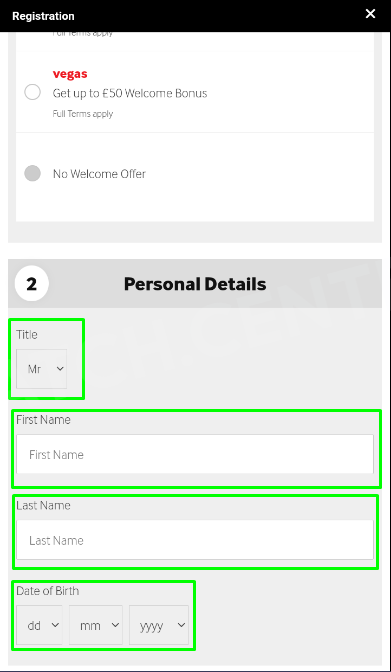 Second window of the sign-up form