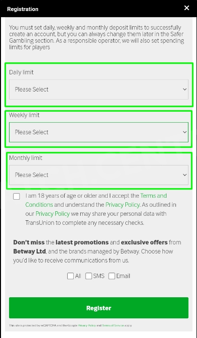 Fifth window of the sign-up form