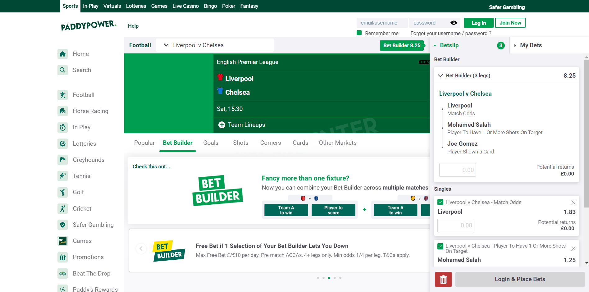 Bet building at Paddy Power