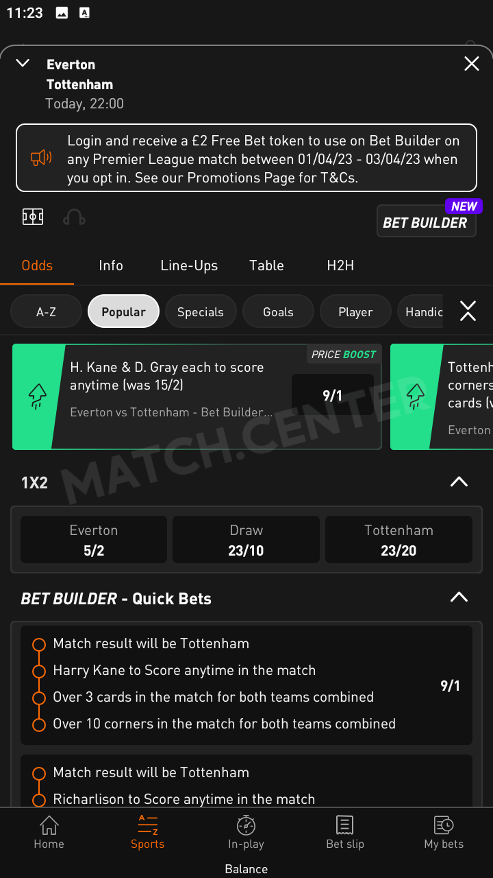 Price boosts for an EPL match