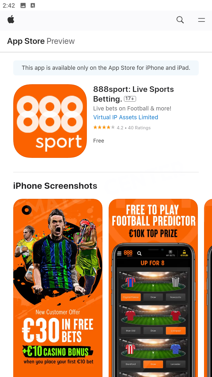 The betting app page in Apple App store