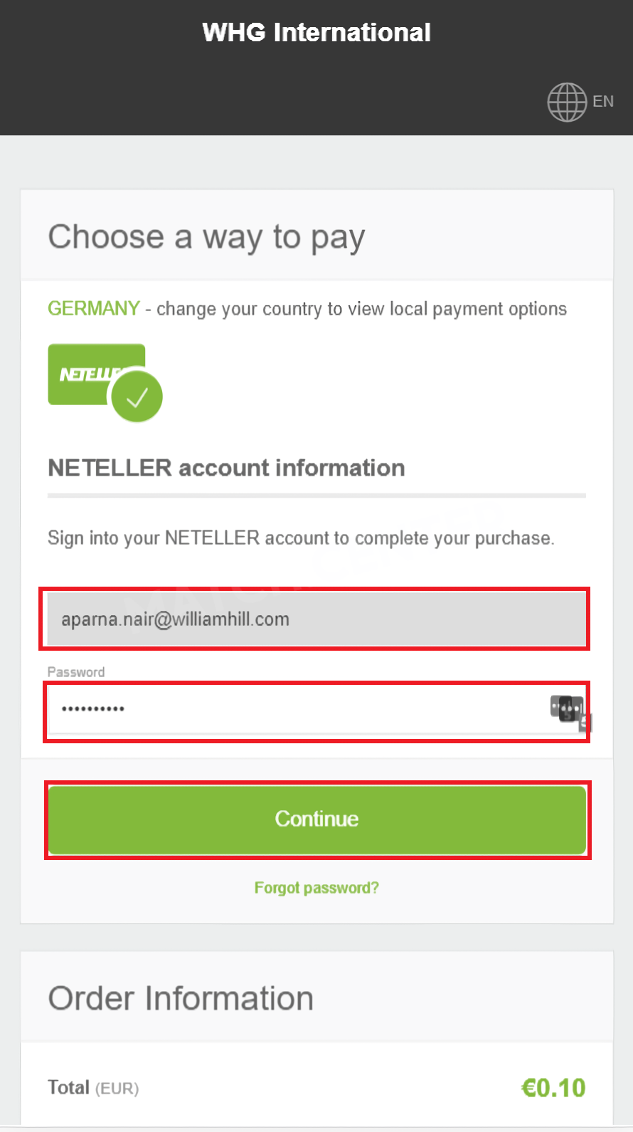 Logging into a Neteller account