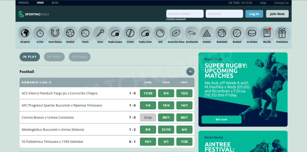 Sporting Index Fixed Odds Betting Section