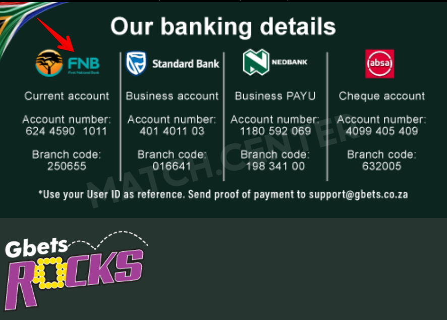 Gbets accounts for Direct Bank Transfers