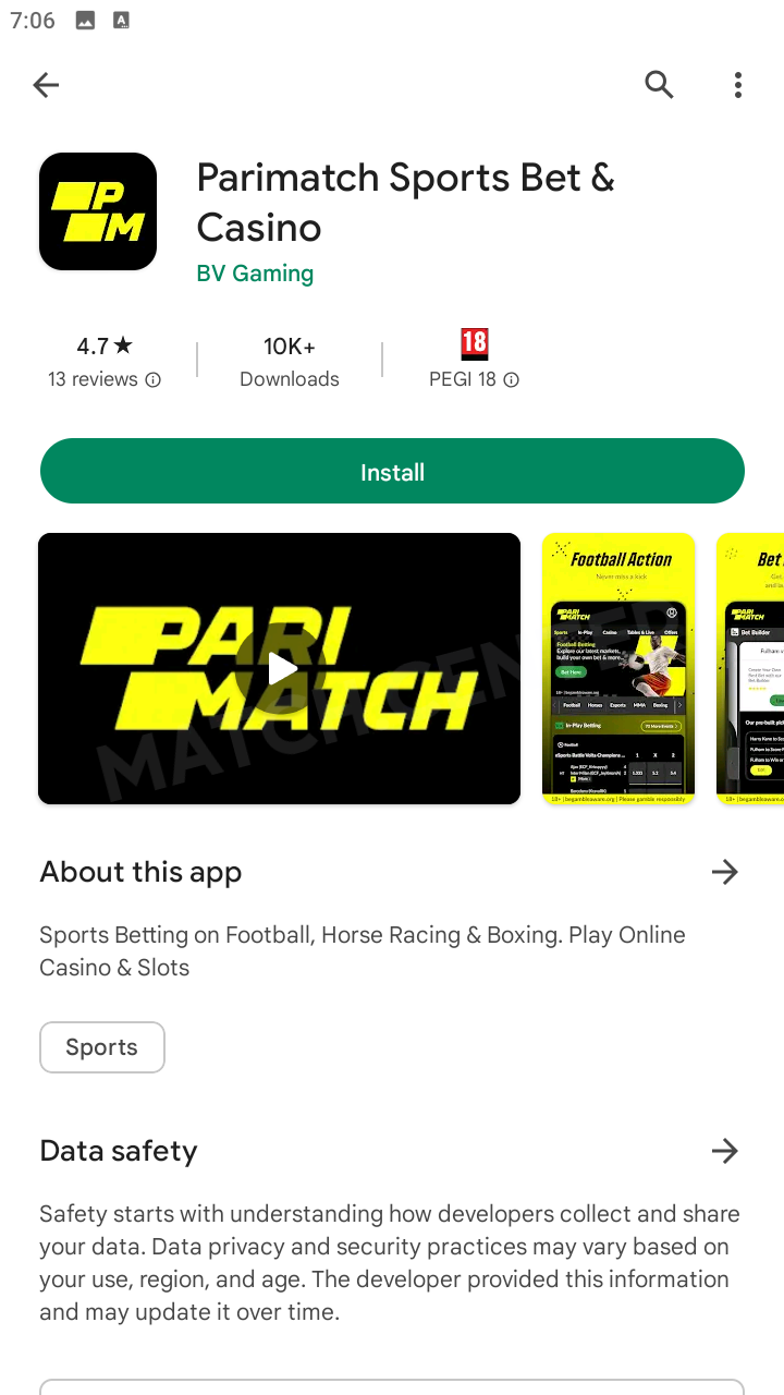 Name of the Parimatch mobile app