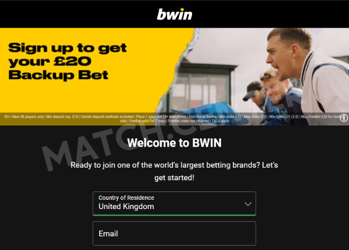 Registration form at Bwin