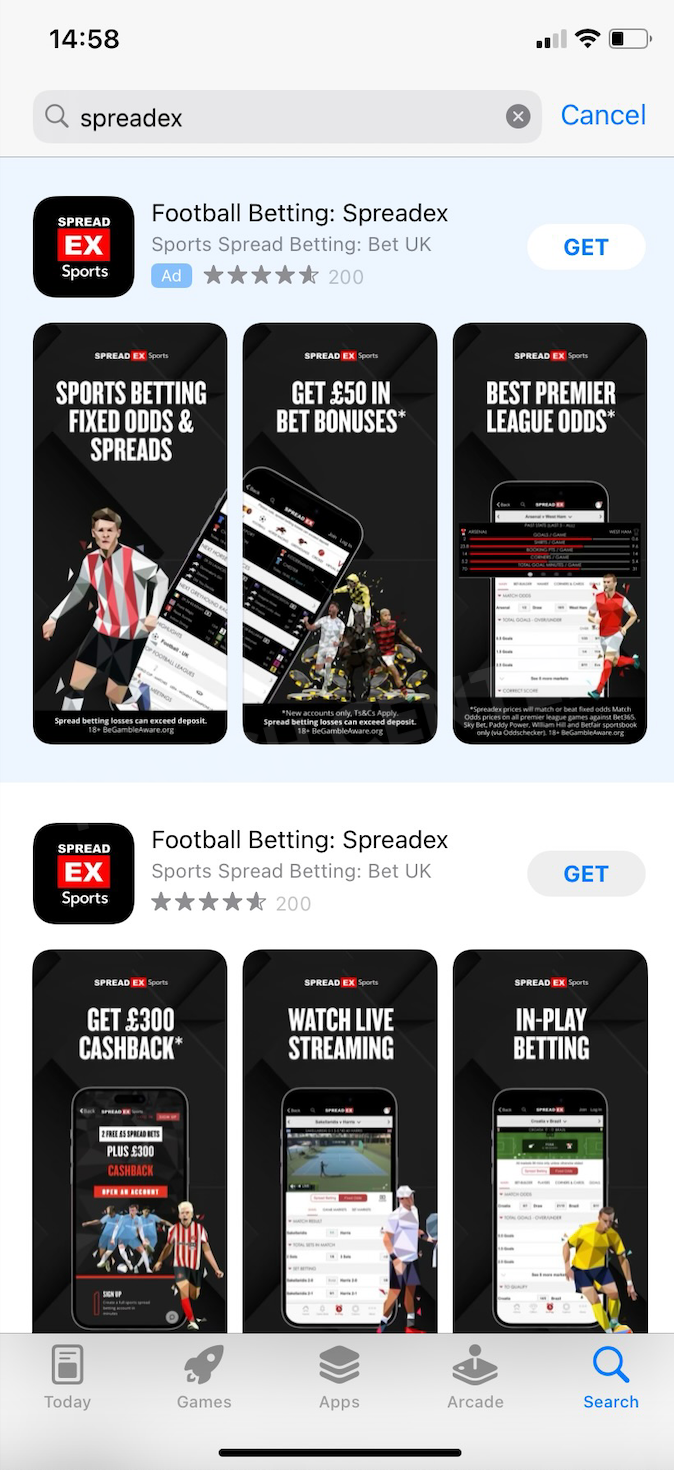 Spreadex mobile app in Apple Store
