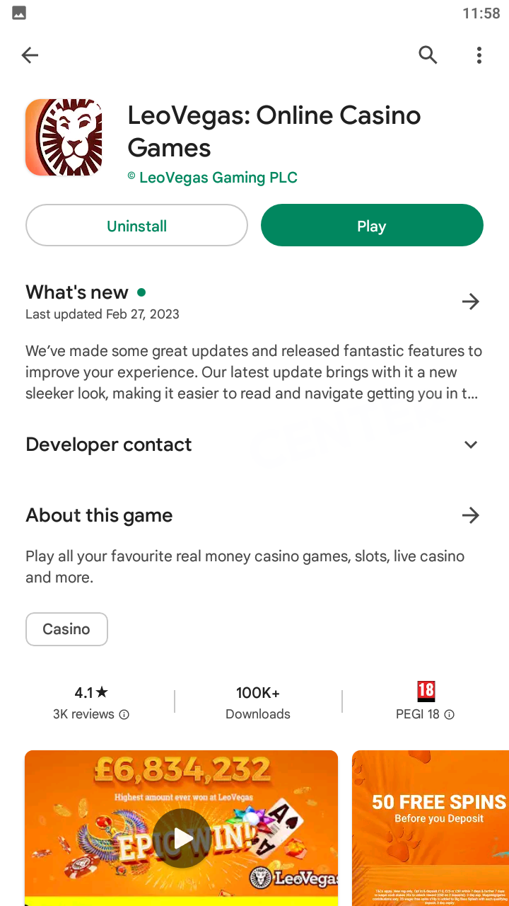 App page in Google Play