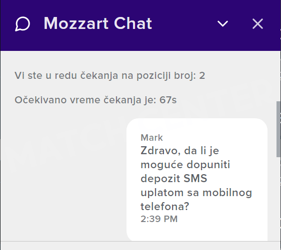 Pitanje o SMS uplata Mozzart tehničkoj podršci