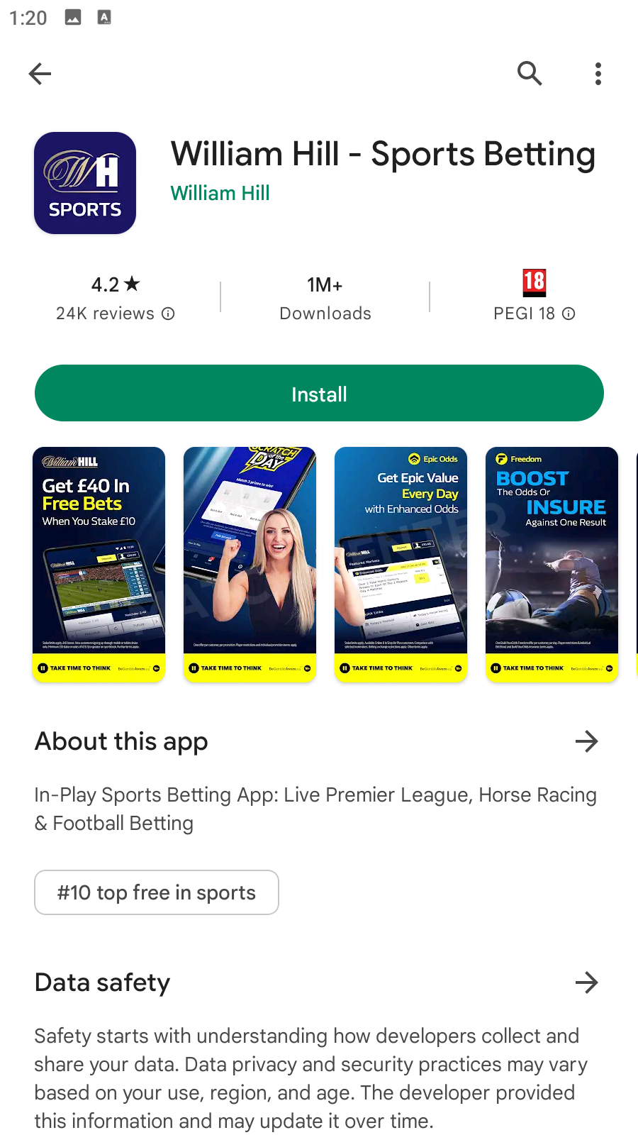 App page in Google Play