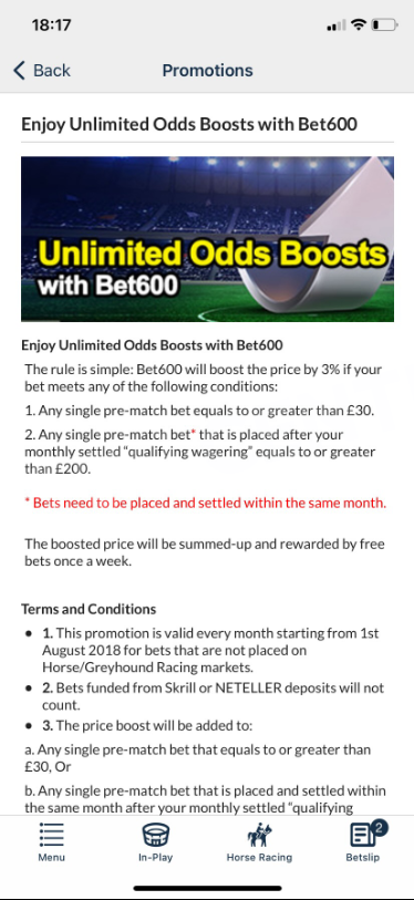 Unlimited Boosts in the list of sportsbook promotions