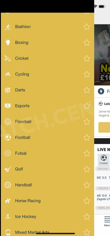 "All Sports" page in the main menu.