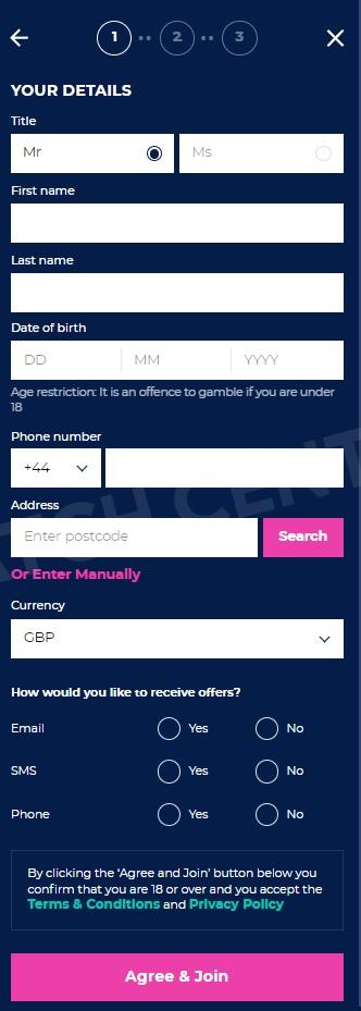 BresBet registration form to create account