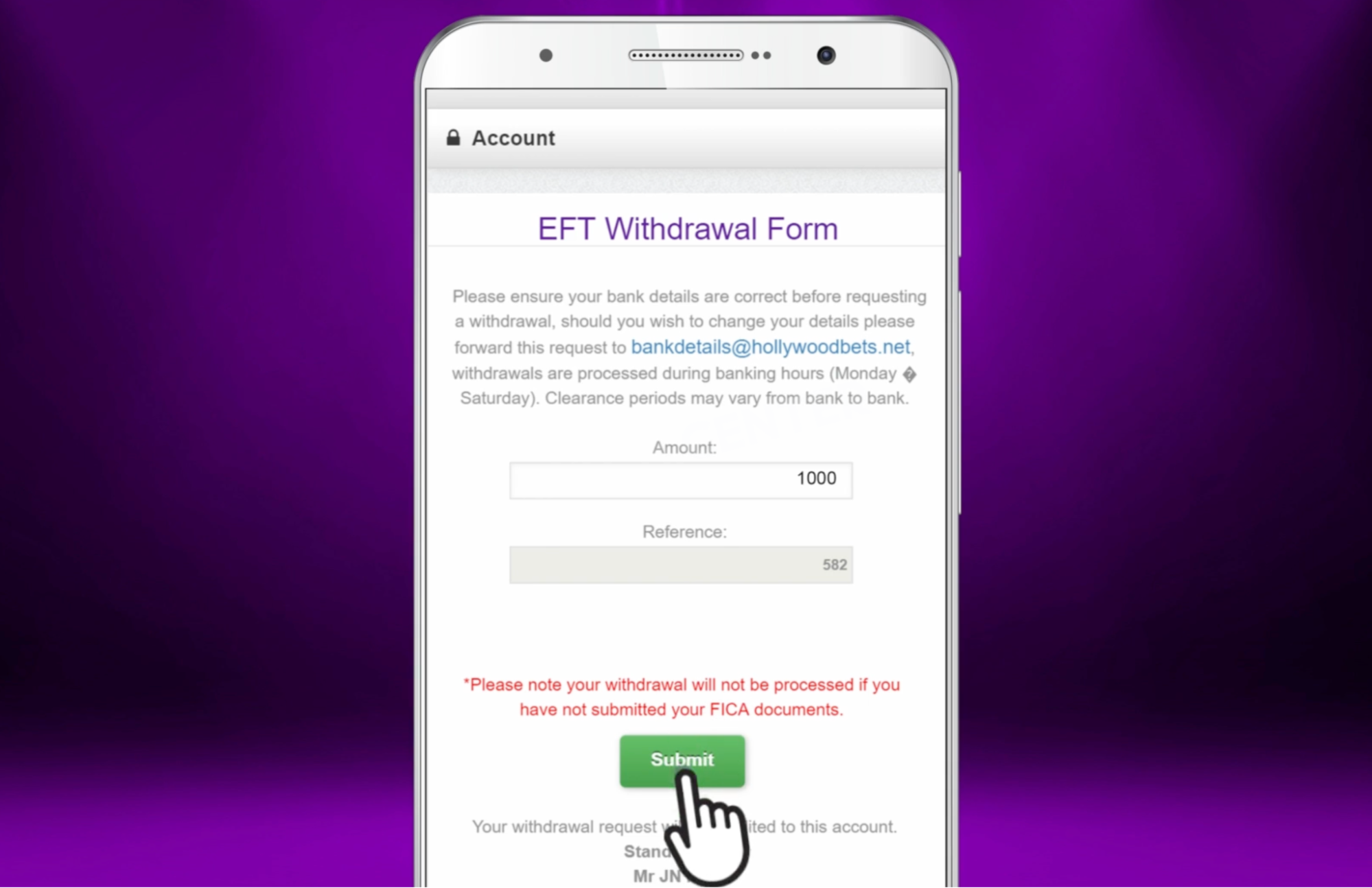 EFT withdrawals at Hollywoodbets