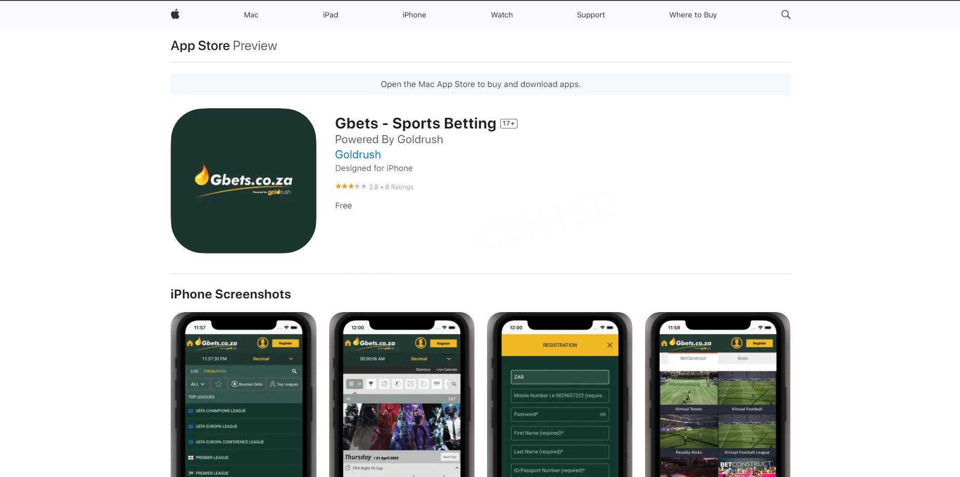 Gbets mobile app in the AppStore