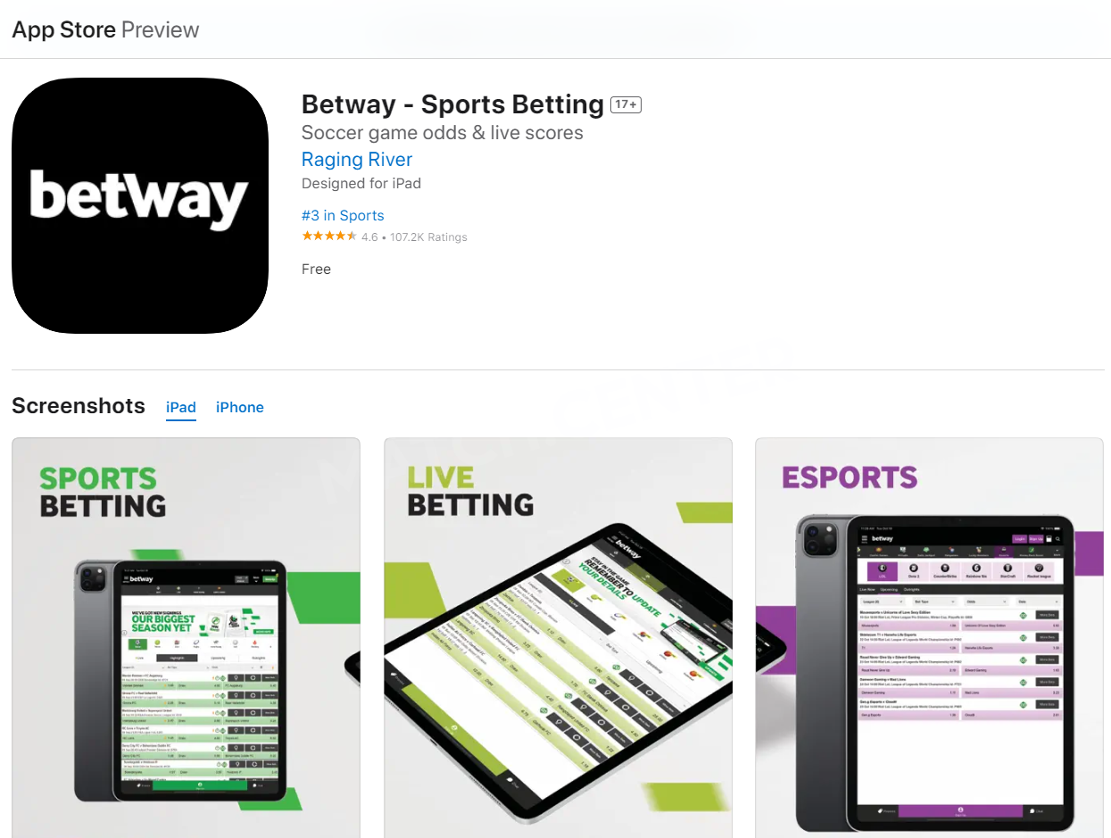 Betway app at iTunes store