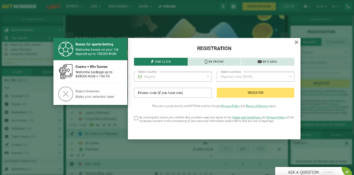 BetWinner Desktop Registration Form