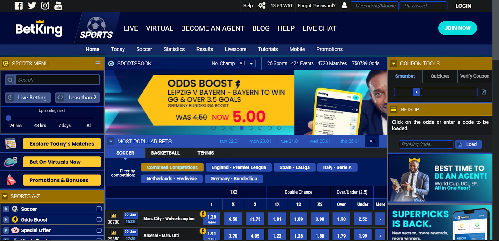 Mobile version of the BetKing Nigeria website