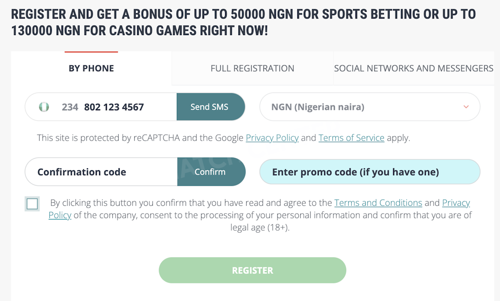 Registration form for new users on 22bet website