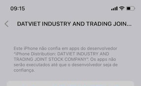 Procure e selecione “Datviet Industry and Trading Joint Stock Company” e então toque em “Confiar”.