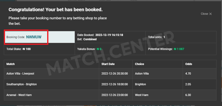 Booking code you must tell in the betting shop