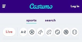 Mobile version of the official Casumo sports website
