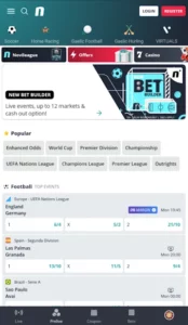 The Novibet app selection of football betting events