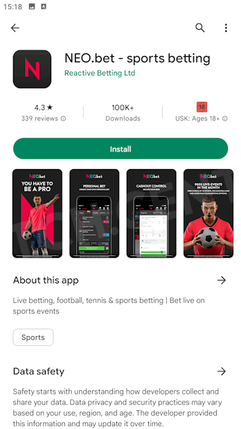 Seite der App und Download-Button