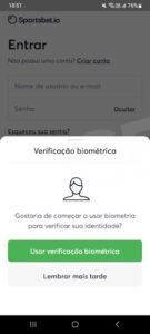 Use a opção de dados biométricos para acessar o Sportsber app,