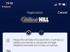 William Hill Sports App registration, Step 2
