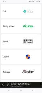 Métodos de pagamento no app da Parimatch.