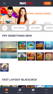 Android casino app home page