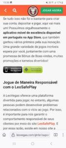 A pagina dos apps no site Leovegas mobile - sem possibilidade de fazer download de Google Play.