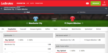 Ladbrokes Manchester City vs FC Bayern München Quoten