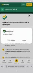 Betwinner app instalado.