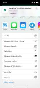 Betwinner iOS pode ser usado via atalho para o site mobile.
