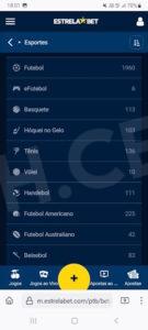 Esportes no site da Estrela Bet no dispositivo móvel Android.