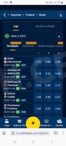 As opções de apostas de futebol de cameonato brasileiro da Estrela bet no smartphone Andoid.