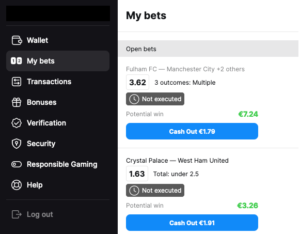 Cash out in “My Bets” section